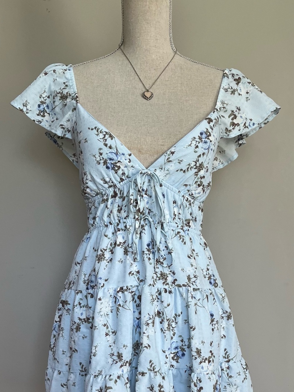 Sky Blue Floral Tie-Front Mini Dress - Picture 2 of 8